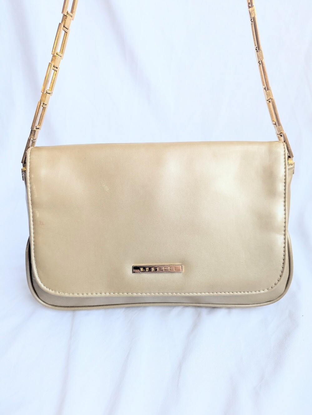 Rosetti Beige Shoulder Bag Gold Chain Strap Flap Purse